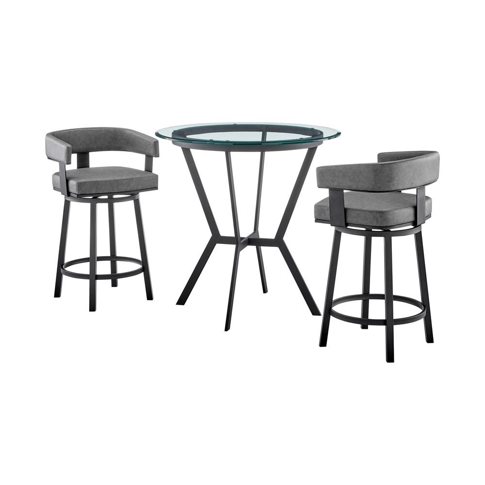 Armen Living - Naomi and Lorin 3-Piece Counter Height Dining Set in Black Metal and Grey Faux Leather - SETNMLRGRBL3 veiw 1