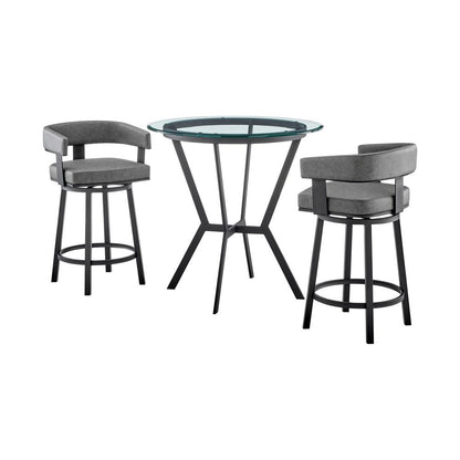Armen Living - Naomi and Lorin 3-Piece Counter Height Dining Set in Black Metal and Grey Faux Leather - SETNMLRGRBL3 veiw 1