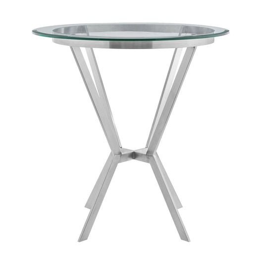 Armen Living - Naomi Round Glass and Brushed Stainless Steel Bar Table - LCNMDIGLBS veiw 1