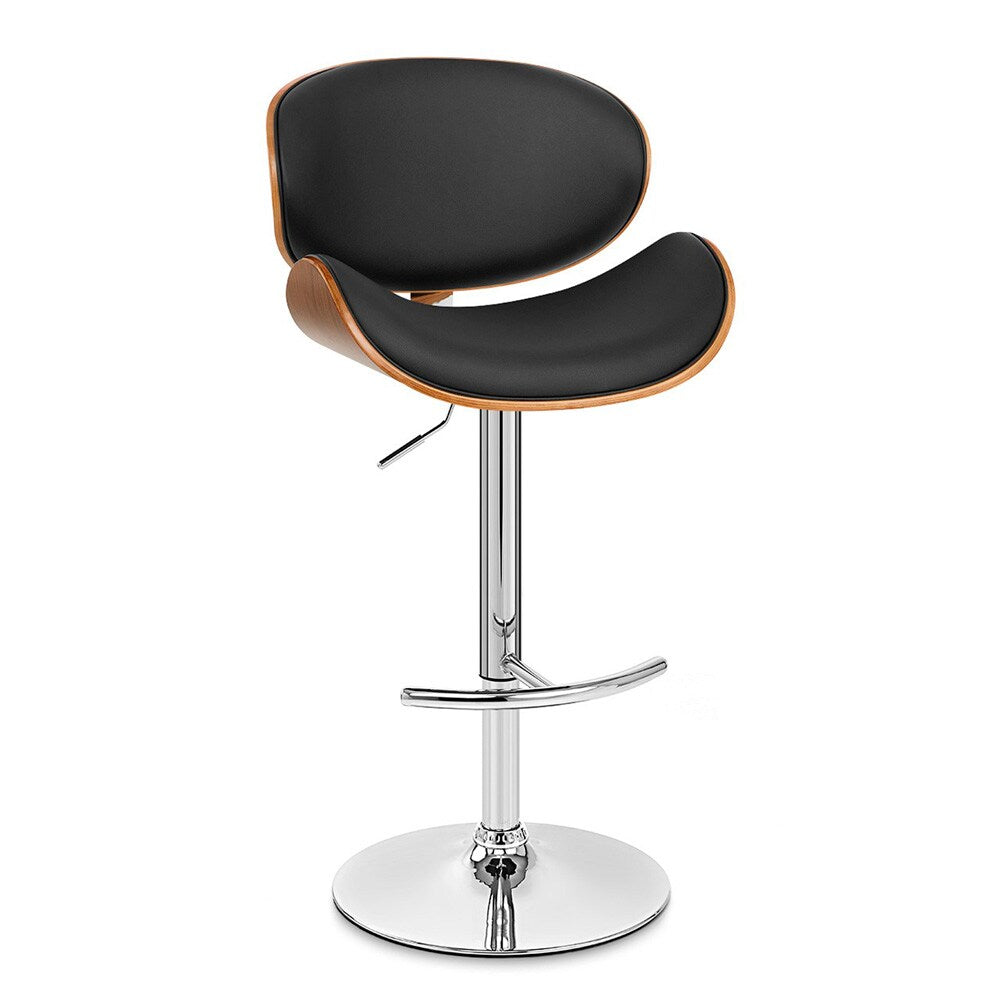 Armen Living - Naples Black Faux Leather Adjustable Height Swivel Walnut Wood and Chrome Base Bar Stool - LCNABABLKWA veiw 1