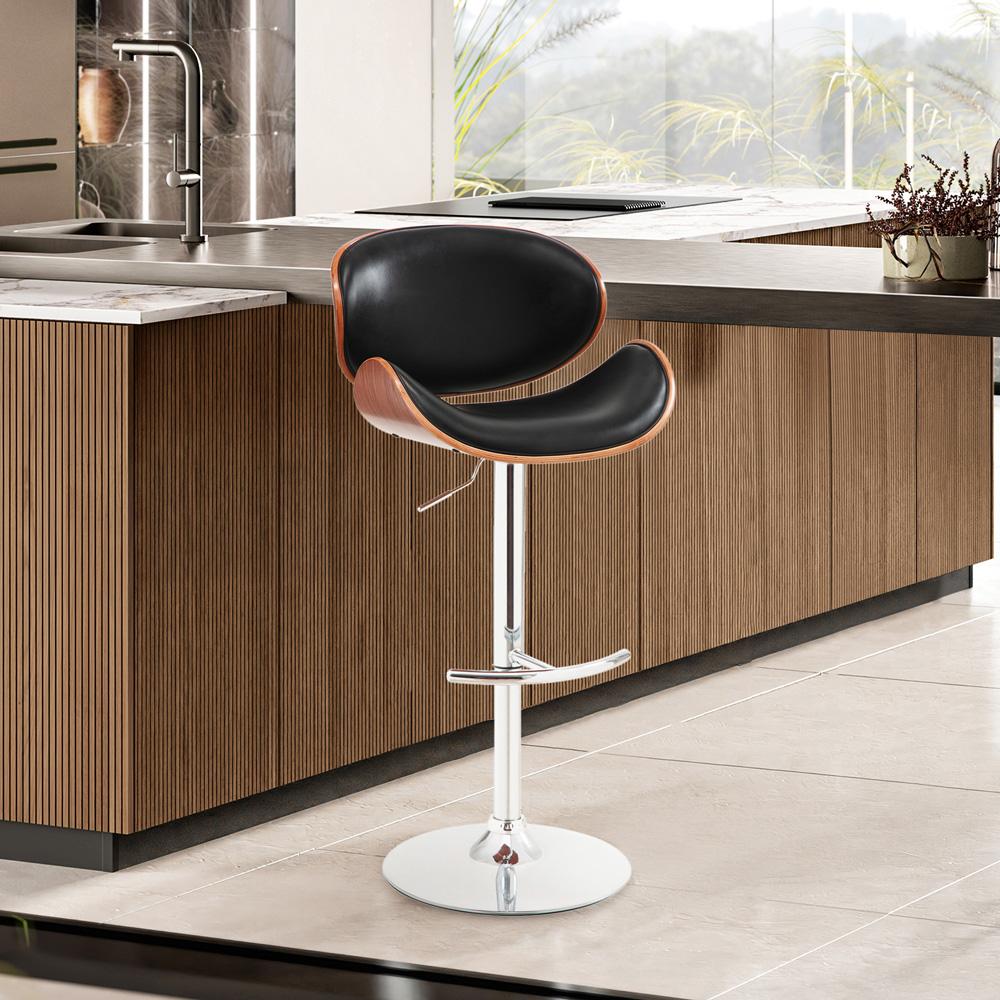 Armen Living - Naples Black Faux Leather Adjustable Height Swivel Walnut Wood and Chrome Base Bar Stool - LCNABABLKWA veiw 8
