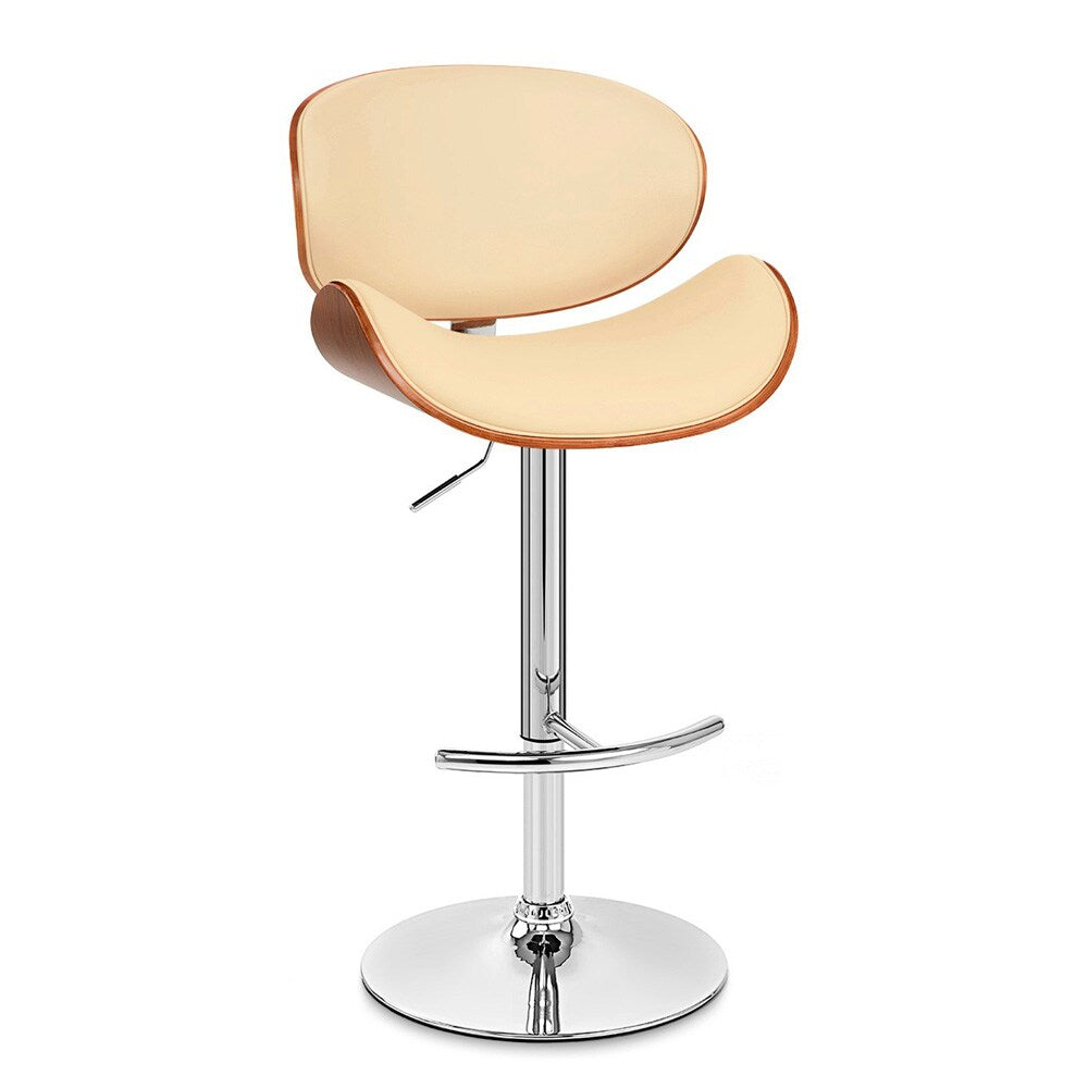 Armen Living - Naples Cream Faux Leather Adjustable Height Swivel Walnut Wood and Chrome Base Bar Stool - LCNABACRWA veiw 1