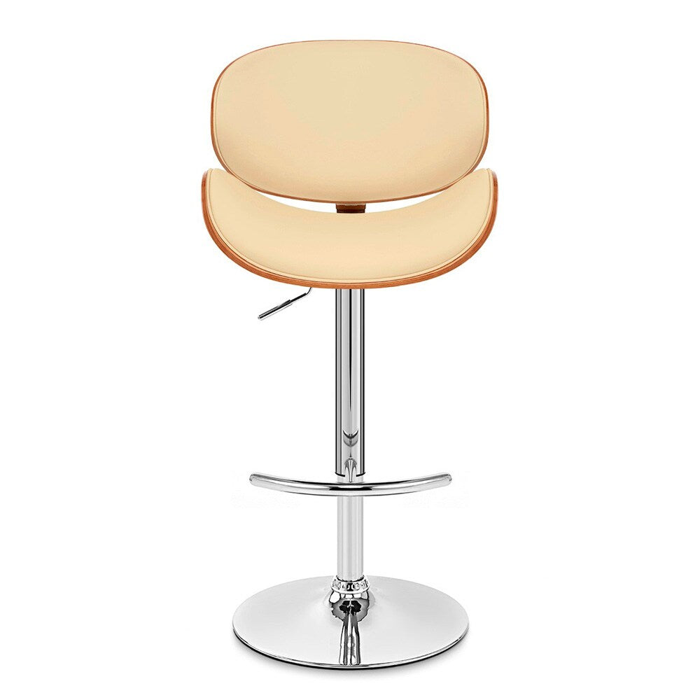 Armen Living - Naples Cream Faux Leather Adjustable Height Swivel Walnut Wood and Chrome Base Bar Stool - LCNABACRWA veiw 2
