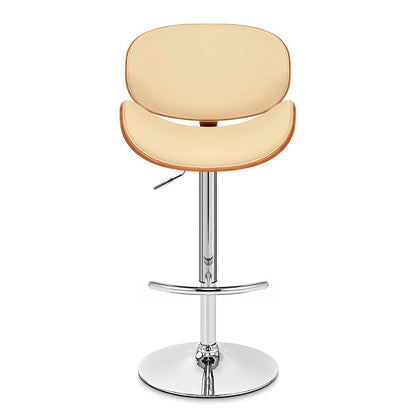 Armen Living - Naples Cream Faux Leather Adjustable Height Swivel Walnut Wood and Chrome Base Bar Stool - LCNABACRWA veiw 2