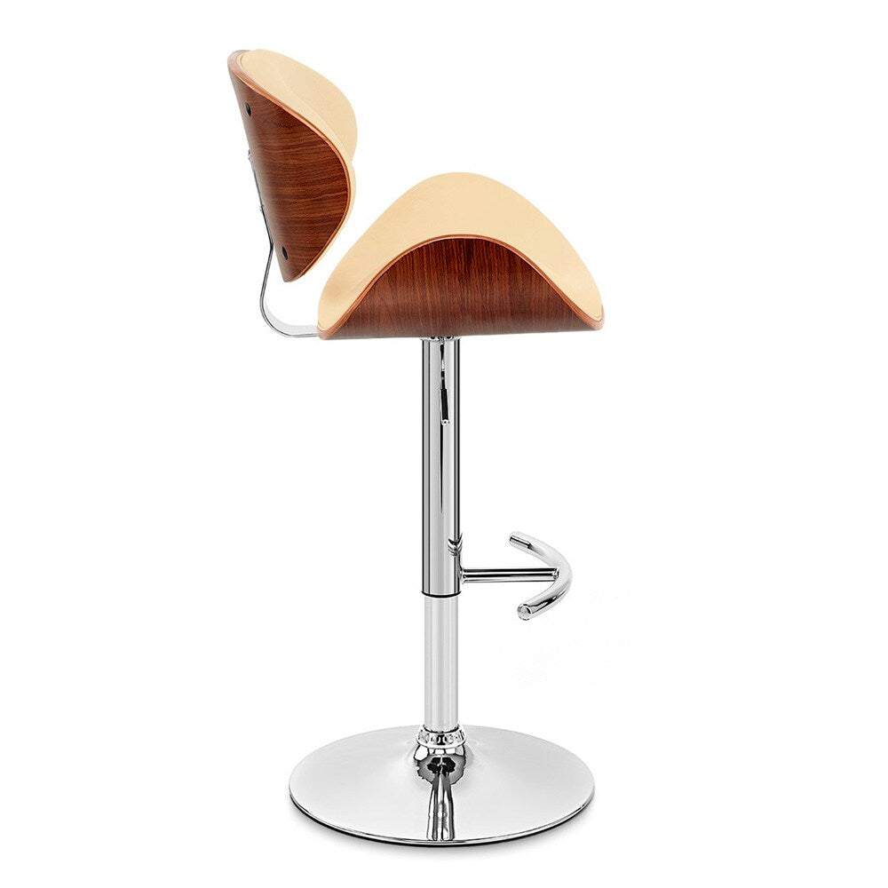 Armen Living - Naples Cream Faux Leather Adjustable Height Swivel Walnut Wood and Chrome Base Bar Stool - LCNABACRWA veiw 3