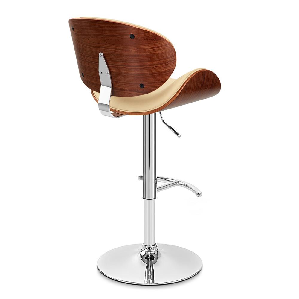 Armen Living - Naples Cream Faux Leather Adjustable Height Swivel Walnut Wood and Chrome Base Bar Stool - LCNABACRWA veiw 4