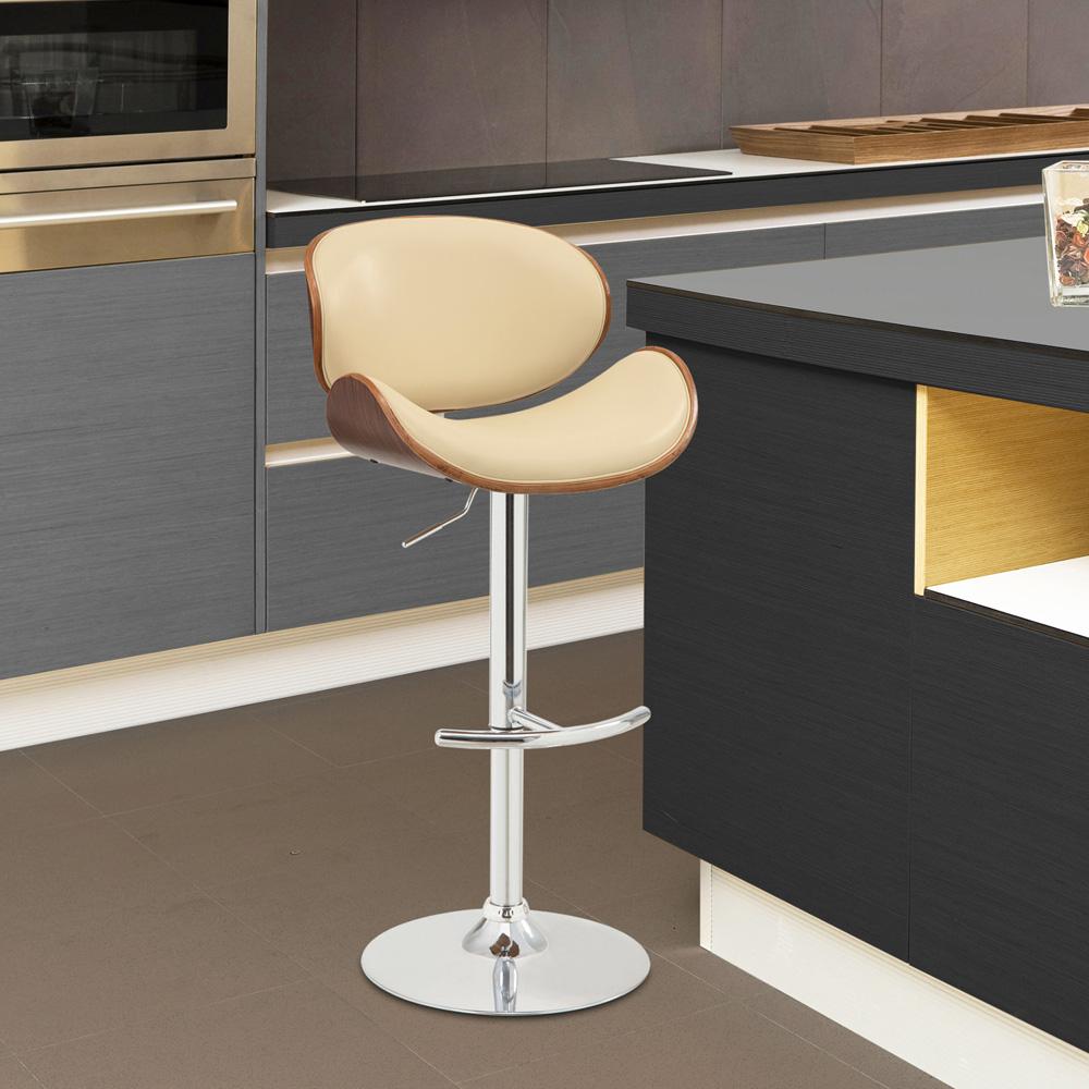 Armen Living - Naples Cream Faux Leather Adjustable Height Swivel Walnut Wood and Chrome Base Bar Stool - LCNABACRWA veiw 7