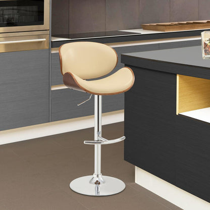 Armen Living - Naples Cream Faux Leather Adjustable Height Swivel Walnut Wood and Chrome Base Bar Stool - LCNABACRWA veiw 7