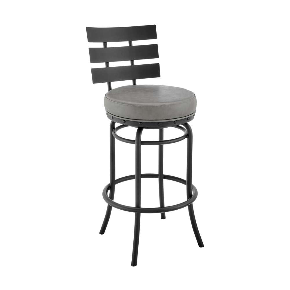 Armen Living - Natya Swivel Counter or Bar Stool in Black Finish with Grey Faux Leather - 840254333642 veiw 1