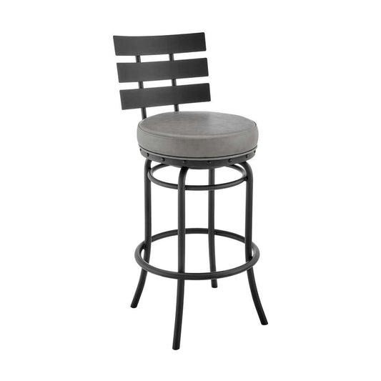 Armen Living - Natya Swivel Counter or Bar Stool in Black Finish with Grey Faux Leather - 840254333642 veiw 1