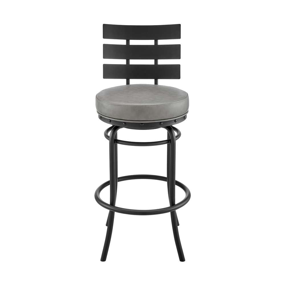 Armen Living - Natya Swivel Counter or Bar Stool in Black Finish with Grey Faux Leather - 840254333642 veiw 2