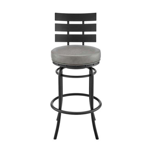 Armen Living - Natya Swivel Counter or Bar Stool in Black Finish with Grey Faux Leather - 840254333642 veiw 2