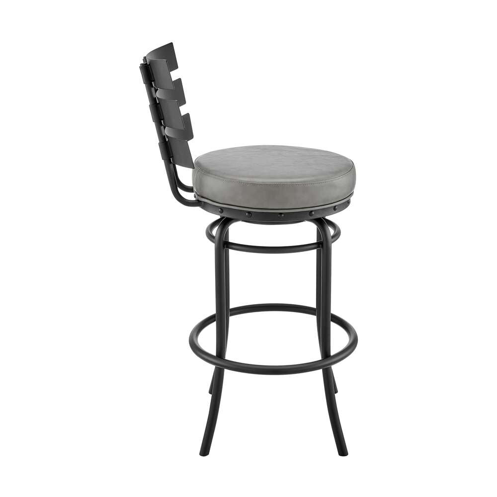 Armen Living - Natya Swivel Counter or Bar Stool in Black Finish with Grey Faux Leather - 840254333642 veiw 3