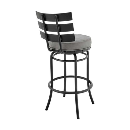 Armen Living - Natya Swivel Counter or Bar Stool in Black Finish with Grey Faux Leather - 840254333642 veiw 4