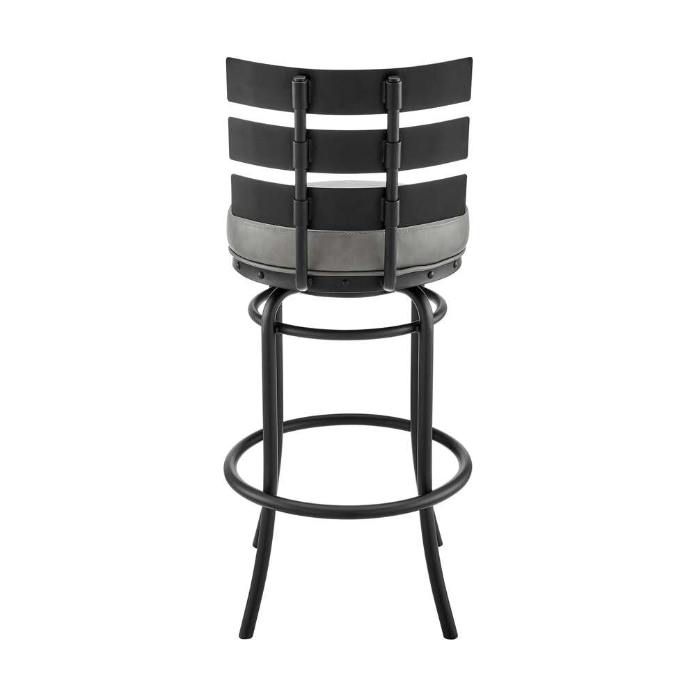 Armen Living - Natya Swivel Counter or Bar Stool in Black Finish with Grey Faux Leather - 840254333642 veiw 5