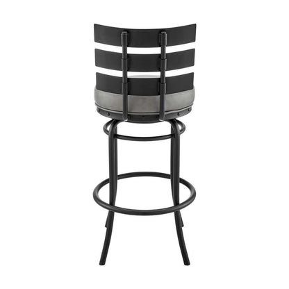 Armen Living - Natya Swivel Counter or Bar Stool in Black Finish with Grey Faux Leather - 840254333642 veiw 5