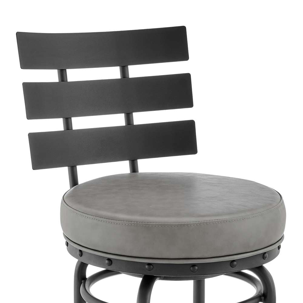 Armen Living - Natya Swivel Counter or Bar Stool in Black Finish with Grey Faux Leather - 840254333642 veiw 6