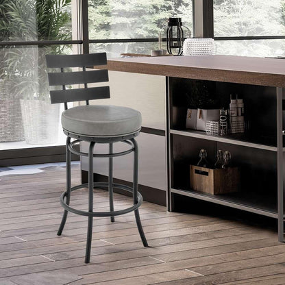 Armen Living - Natya Swivel Counter or Bar Stool in Black Finish with Grey Faux Leather - 840254333642 veiw 8