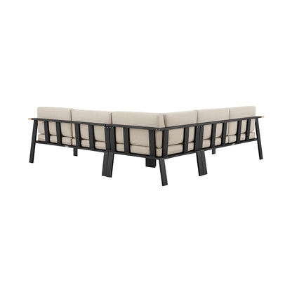Armen Living - Nofi Outdoor Patio Sectional Set in Charcoal Finish with Taupe Cushions and Teak Wood  - SETODNOSEBE veiw 2