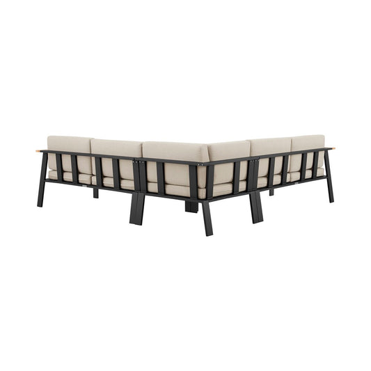 Armen Living - Nofi Outdoor Patio Sectional Set in Charcoal Finish with Taupe Cushions and Teak Wood  - SETODNOSEBE veiw 2