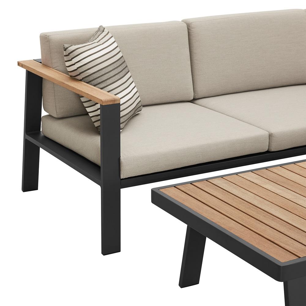Armen Living - Nofi Outdoor Patio Sectional Set in Charcoal Finish with Taupe Cushions and Teak Wood  - SETODNOSEBE veiw 4