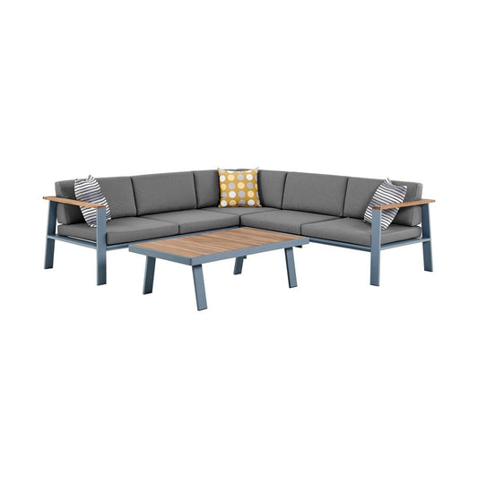 Armen Living - Nofi Outdoor Patio Sectional Set in Gray Finish with Gray Cushions and Teak Wood - SETODNOSEGR veiw 1