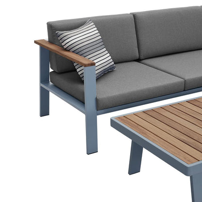 Armen Living - Nofi Outdoor Patio Sectional Set in Gray Finish with Gray Cushions and Teak Wood - SETODNOSEGR veiw 4