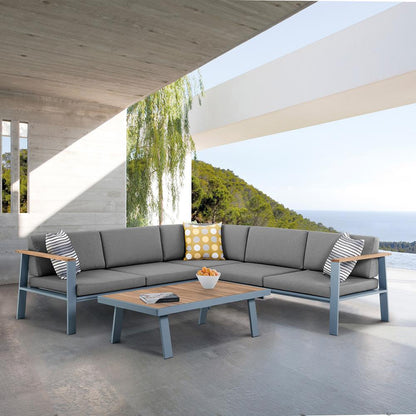 Armen Living - Nofi Outdoor Patio Sectional Set in Gray Finish with Gray Cushions and Teak Wood - SETODNOSEGR veiw 7