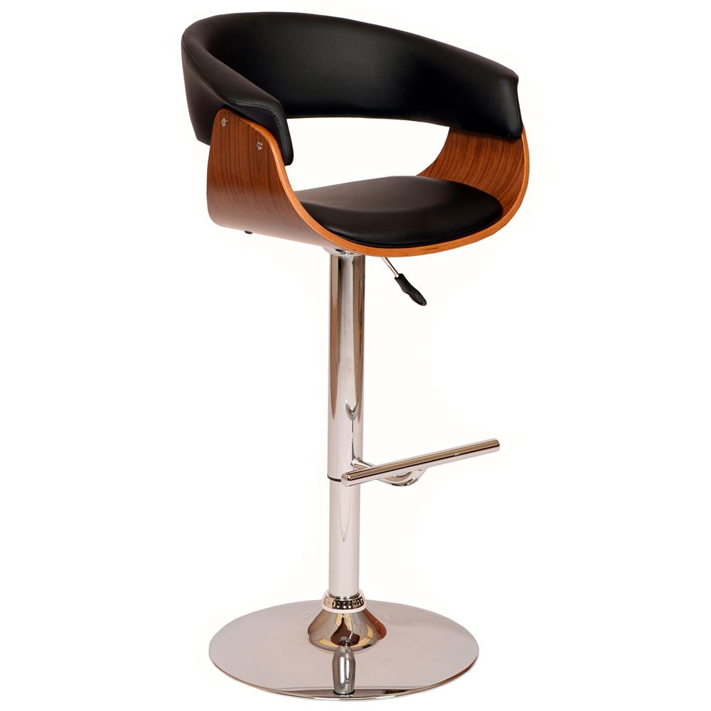 Armen Living - Paris Black Faux Leather Adjustable Height Swivel Walnut Wood and Chrome Bar Stool - LCPASWBABLWA veiw 1