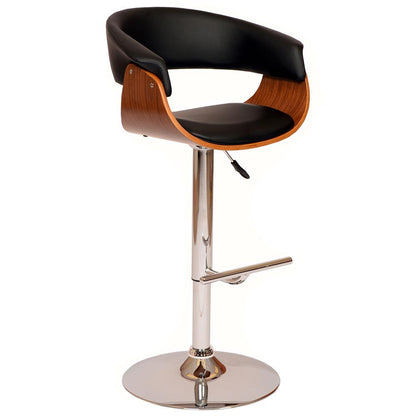 Armen Living - Paris Black Faux Leather Adjustable Height Swivel Walnut Wood and Chrome Bar Stool - LCPASWBABLWA veiw 1