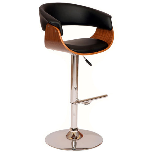 Armen Living - Paris Black Faux Leather Adjustable Height Swivel Walnut Wood and Chrome Bar Stool - LCPASWBABLWA veiw 1