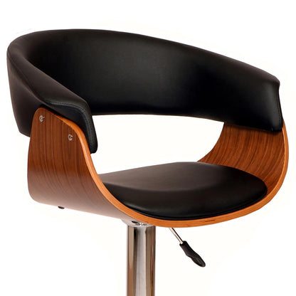 Armen Living - Paris Black Faux Leather Adjustable Height Swivel Walnut Wood and Chrome Bar Stool - LCPASWBABLWA veiw 2