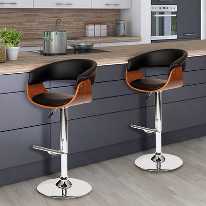 Armen Living - Paris Black Faux Leather Adjustable Height Swivel Walnut Wood and Chrome Bar Stool - LCPASWBABLWA veiw 4