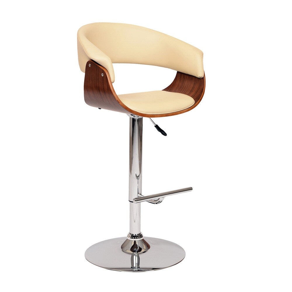 Armen Living - Paris Cream Faux Leather Adjustable Height Swivel Walnut Wood and Chrome Bar Stool - LCPASWBACRWA veiw 1
