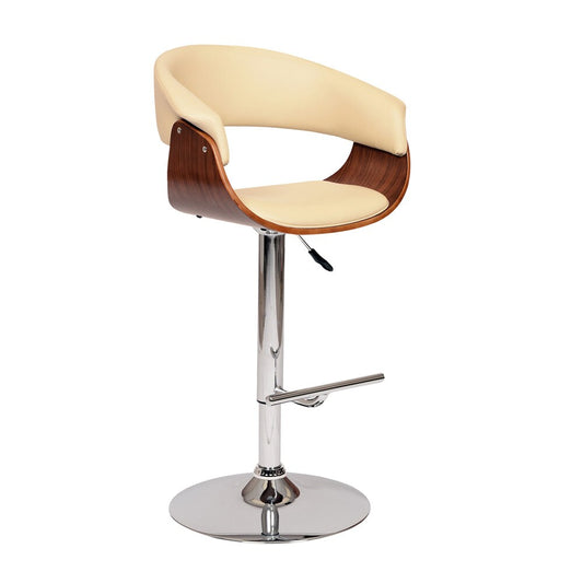 Armen Living - Paris Cream Faux Leather Adjustable Height Swivel Walnut Wood and Chrome Bar Stool - LCPASWBACRWA veiw 1