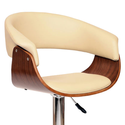 Armen Living - Paris Cream Faux Leather Adjustable Height Swivel Walnut Wood and Chrome Bar Stool - LCPASWBACRWA veiw 2