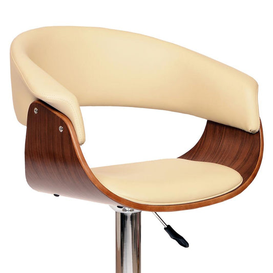 Armen Living - Paris Cream Faux Leather Adjustable Height Swivel Walnut Wood and Chrome Bar Stool - LCPASWBACRWA veiw 2