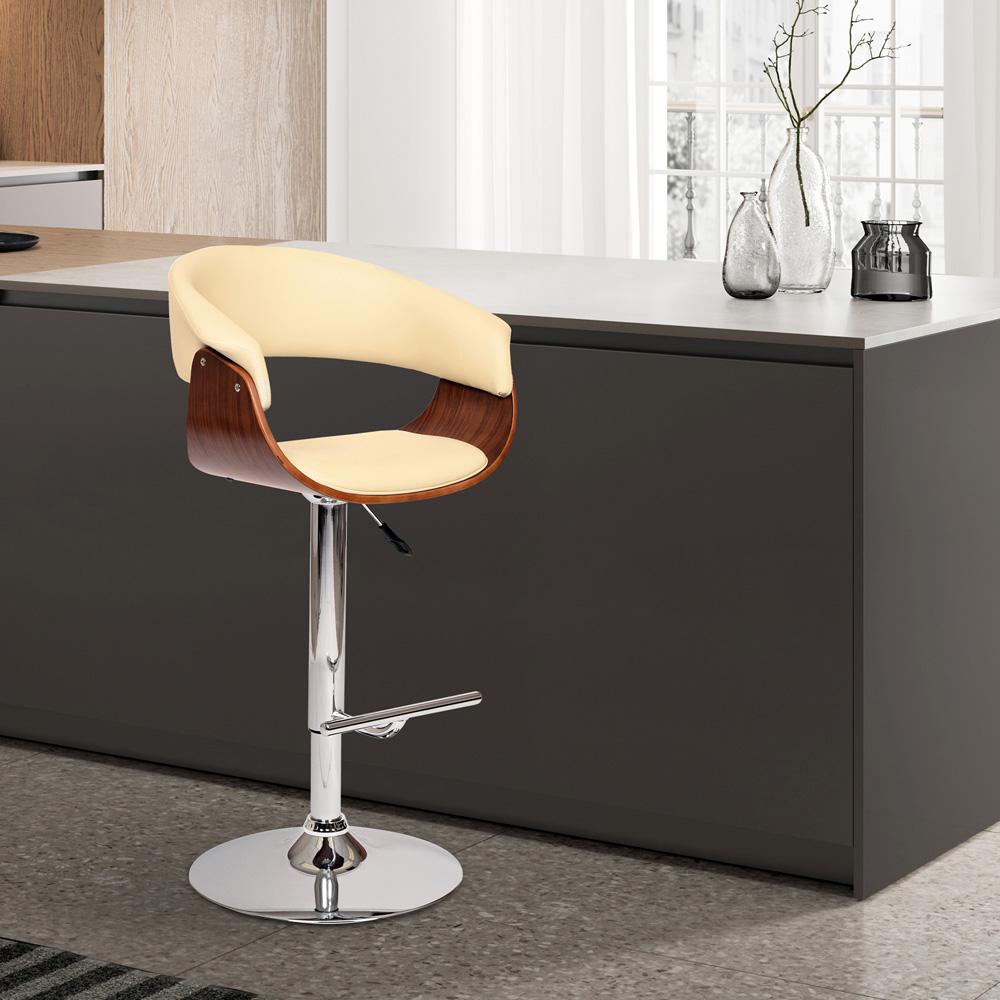 Armen Living - Paris Cream Faux Leather Adjustable Height Swivel Walnut Wood and Chrome Bar Stool - LCPASWBACRWA veiw 4