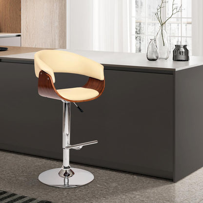 Armen Living - Paris Cream Faux Leather Adjustable Height Swivel Walnut Wood and Chrome Bar Stool - LCPASWBACRWA veiw 4