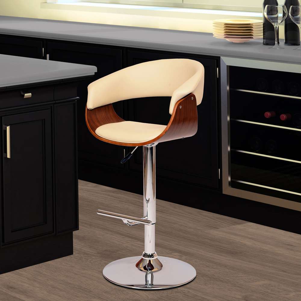 Armen Living - Paris Cream Faux Leather Adjustable Height Swivel Walnut Wood and Chrome Bar Stool - LCPASWBACRWA veiw 5