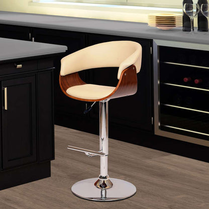 Armen Living - Paris Cream Faux Leather Adjustable Height Swivel Walnut Wood and Chrome Bar Stool - LCPASWBACRWA veiw 5