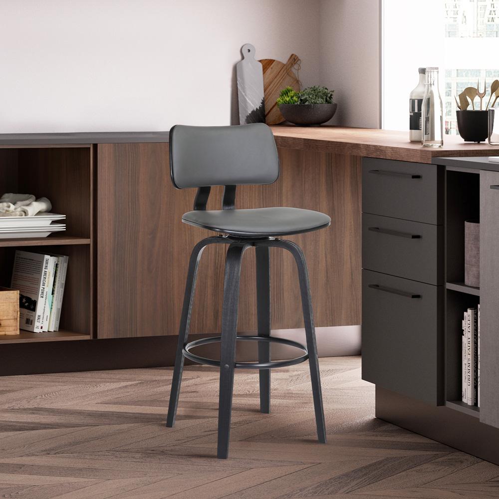 Armen Living  - Pico 26in Swivel Black Wood Counter Stool in Grey Faux Leather with Black Metal - LCPIBABLKGRY26 veiw 8