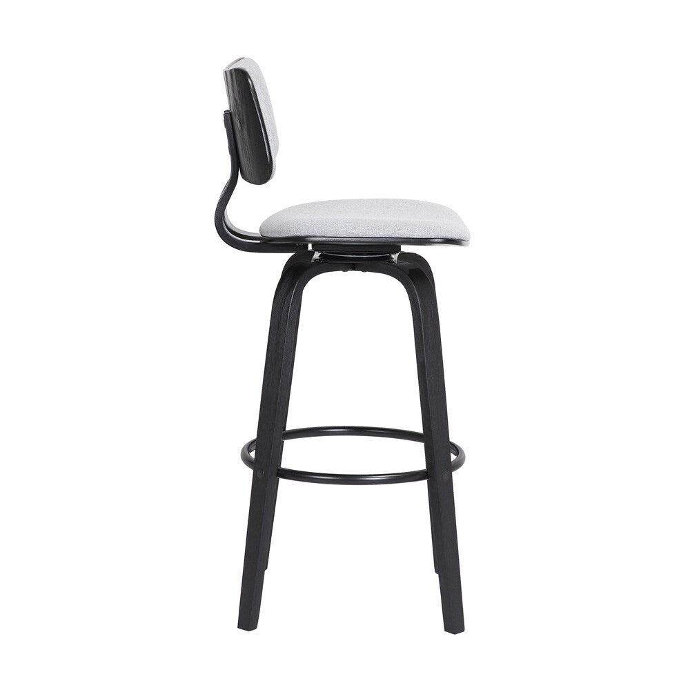 Armen Living  - Pico 26in Swivel Black Wood Counter Stool in Light Grey Fabric with Black Metal - LCPIBABLKLTGR26 veiw 3