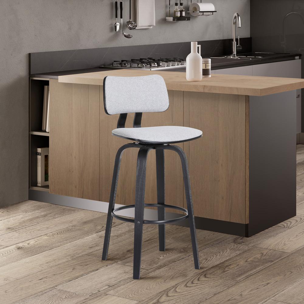 Armen Living  - Pico 26in Swivel Black Wood Counter Stool in Light Grey Fabric with Black Metal - LCPIBABLKLTGR26 veiw 9
