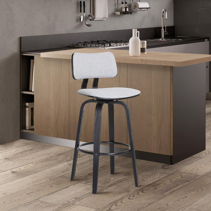 Armen Living  - Pico 26in Swivel Black Wood Counter Stool in Light Grey Fabric with Black Metal - LCPIBABLKLTGR26 veiw 9