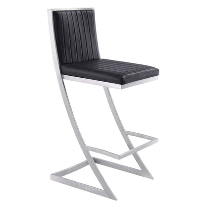 Armen Living - Pinellas 30in Vintage Black Faux Leather and Brushed Stainless Steel Bar Stool - 721535752621 veiw 1