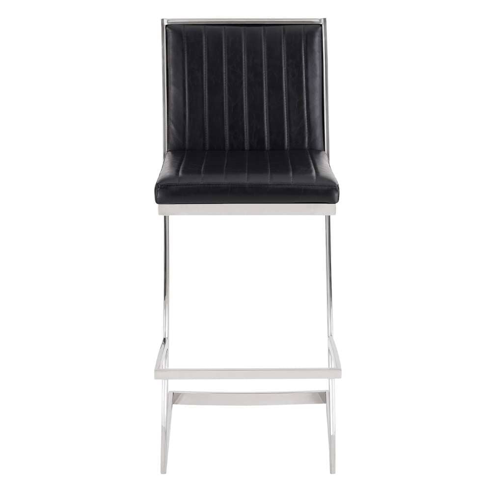 Armen Living - Pinellas 30in Vintage Black Faux Leather and Brushed Stainless Steel Bar Stool - 721535752621 veiw 2