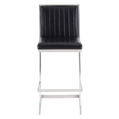 Armen Living - Pinellas 30in Vintage Black Faux Leather and Brushed Stainless Steel Bar Stool - 721535752621 veiw 2