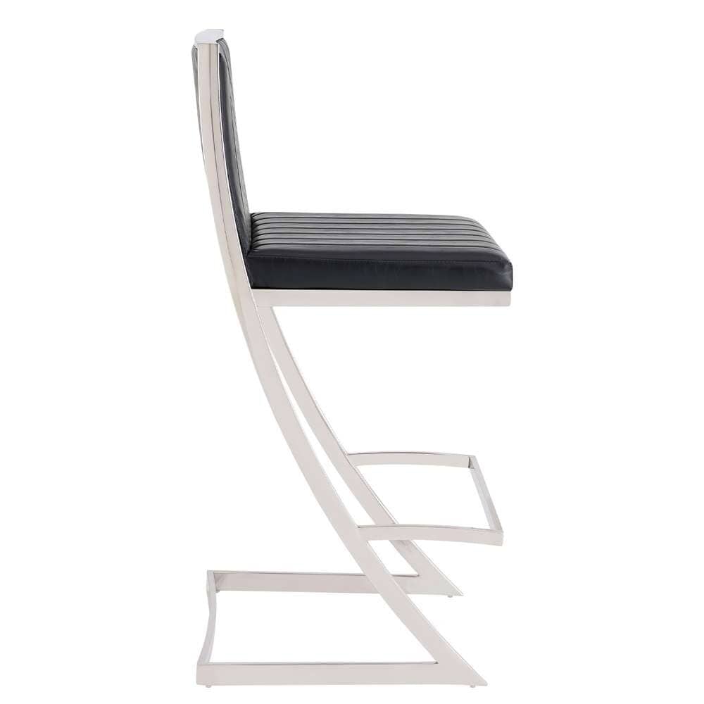 Armen Living - Pinellas 30in Vintage Black Faux Leather and Brushed Stainless Steel Bar Stool - 721535752621 veiw 3