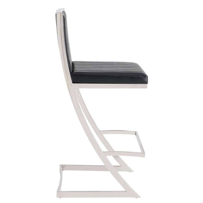 Armen Living - Pinellas 30in Vintage Black Faux Leather and Brushed Stainless Steel Bar Stool - 721535752621 veiw 3